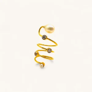 Spiral Pearl & Diamond Ring | Gold Plated. Pearl. Zircon.