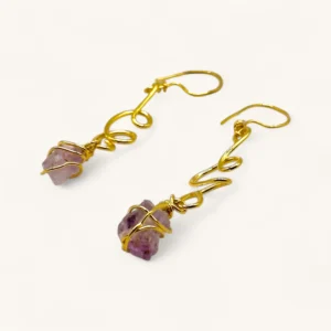 Wire-Wrapped Amethyst Drop Earrings | Gold Plated. Amethyst.
