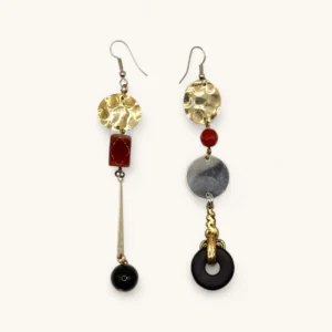Asymmetrical Geometric Statement Earrings | Agate Stone. Onyx.