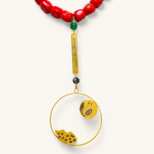 Scarlet Horizon Statement Necklace | Signed, Agate Stone, Gold Plated.