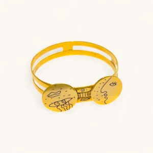 Abstract Faces Disc Gold Bracelet | Gold Plated. Laser.