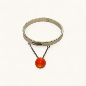 Silver Bangle with Orange Bead Charm | Silver. Agate Stone.