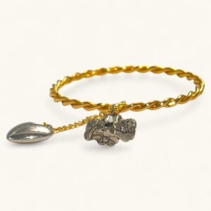 Twist Gold Bangle with Floral & Heart Charms | Recycled. Ruby.