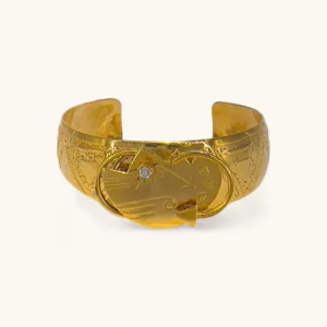 Engraved Gold Cuff Bracelet | Gold Plated. Zircon.