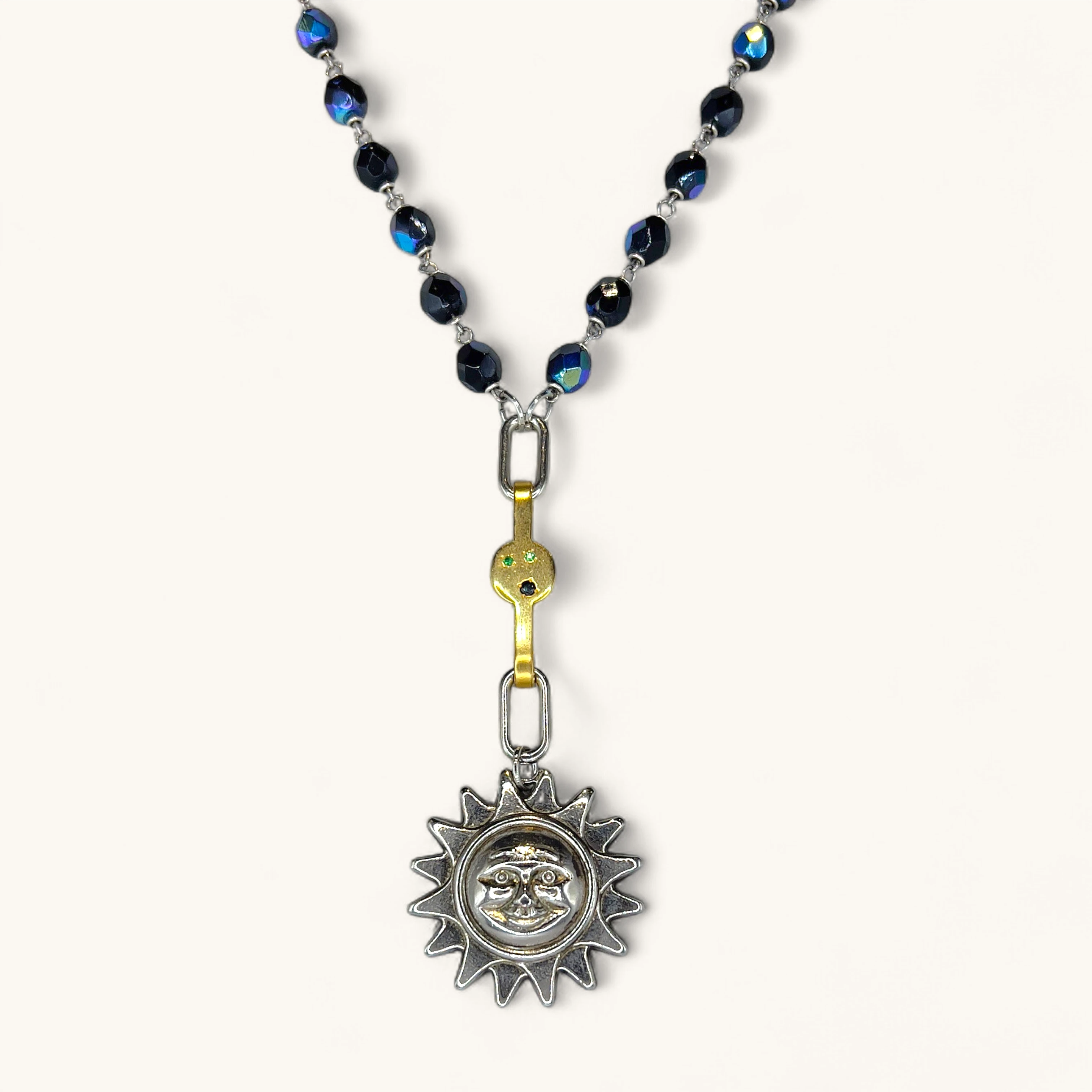 The Moonlight Sun Amulet | Gold Plated. Zircon. Sapphire.