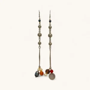 Multicolor Beaded Drop Earrings | Agate Stone. Pearl.