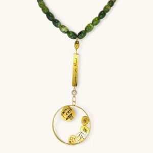 Green Gem Pendant Necklace | Gold Plated. Signed. Agate Stone. Coral.