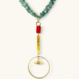 Turquoise Coral Eye Pendant Necklace | Signed. Gold Plated. Agate Stone.