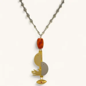 Geometric Bird Charm Necklace | Gold Plated. Silver. Agate Stone.