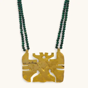 Green Beaded Totem Necklace | Sculpture. Signed.