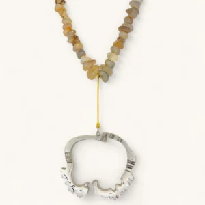 Agate Chips & Abstract Silver Pendant Necklace | Sculpture. Gold Plated. Laser.
