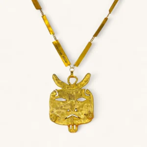 Gilded Mask Statement Necklace | Signed. Gold Plated. Velem. Mexican.