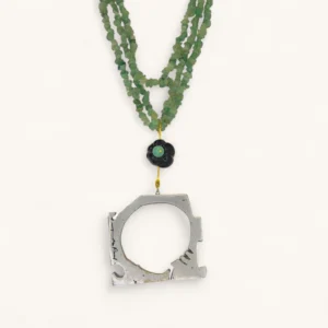 Gemstone Strand with Gold Cross Pendant Necklace | Gold Plated. Sculpture. Agate Stone. Turquoise.