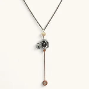 Pearl & Obsidian Long Drop Pendant Necklace | Sculpture.