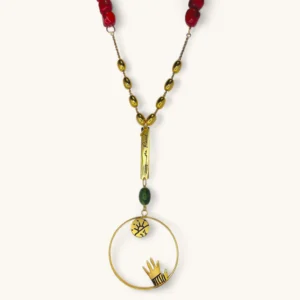 Symbolic Hand Hoop Pendant Necklace | Gold Plated. Agate Stone.