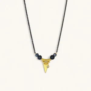 Black Bead Sunburst V Pendant Necklace | Recycled.