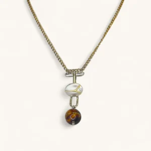 Linked Bead Drop Pendant Necklace | Recycled. Tiger Eye.
