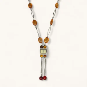 Amber Bead Watch Pendant Necklace | Onyx. Agate Stone.
