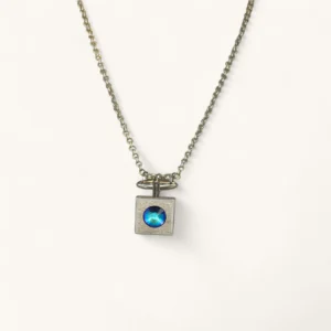 Blue Crystal Cube Pendant Necklace | Gold Plated. Silver Plated.