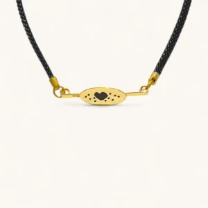 Black Cord Heart Plate Choker | Gold Plated. Laser.