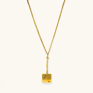 Gilded Square Micro‑Inlay Necklace | Gold Plated. Ruby. Sapphire.