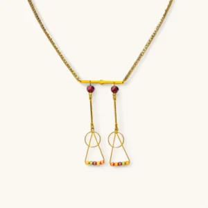 Twin Geo Dangle Rainbow Necklace | Gold Plated. Zircon.