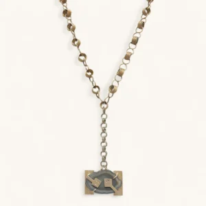 Grey Agate Plaque Y Necklace | Signed. Quartz. Silver.