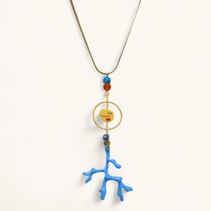 Blue Coral & Fish Hoop Necklace | Emallie. Gold Plated.