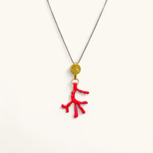 Red Coral Branch Pendant Necklace | Emallie. Gold Plated.