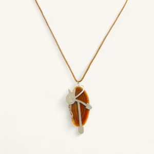 Cat & Agate Slice Pendant Necklace | Silver.