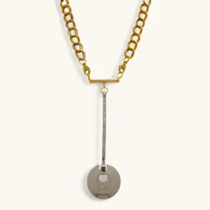 Gold Link Bar & Disc Pendant Necklace | Emerald. Recycled. Assembled.