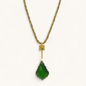 Emerald Leaf Drop Necklace | Gold Plated. Emerald. Ruby. Pearl. Assembled.
