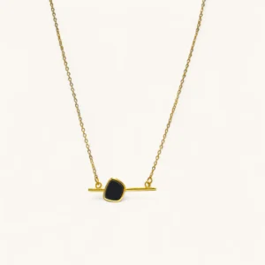 Minimal Black Stone Bar Necklace | Gold Plated. Onyx.
