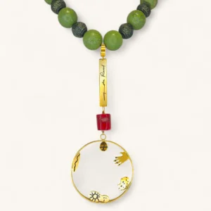 Abstract Silver & Stone Necklace | Gold Plated. Green Stone. Pearl.