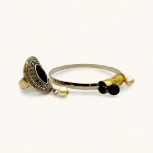 Black Stone Filigree Ring Bracelet Set | Gold Plated. Silver. Pearl. Zircon.